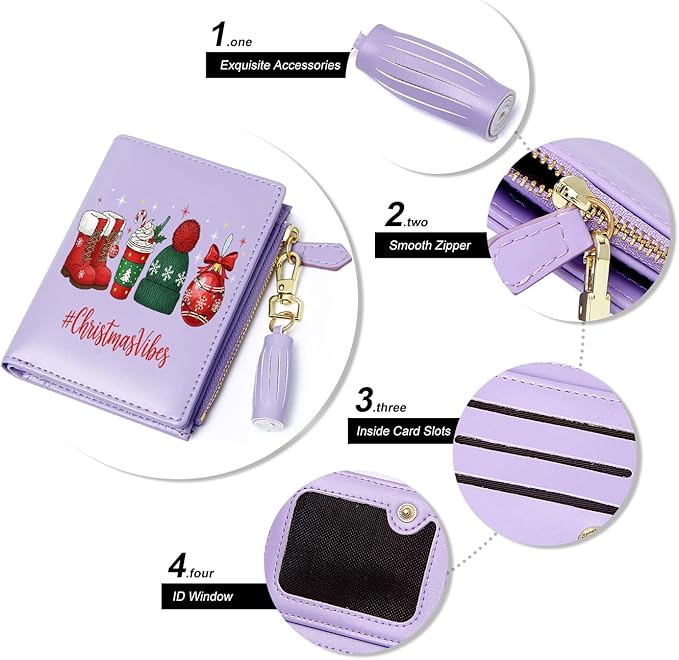 GEEAD Custom Design Small Wallets for Women Bifold Slim Coin Purse Zipper ID Card Holder for Christmas