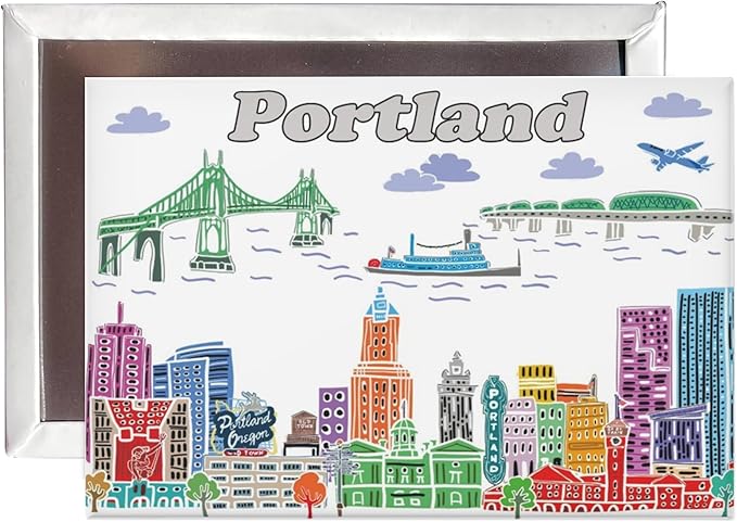 City Themed Artwork Magnet Collection by Beary Blu - Designed in The USA, Collectible Souvenirs Gifts 2.5" x 3.5" (Portland)