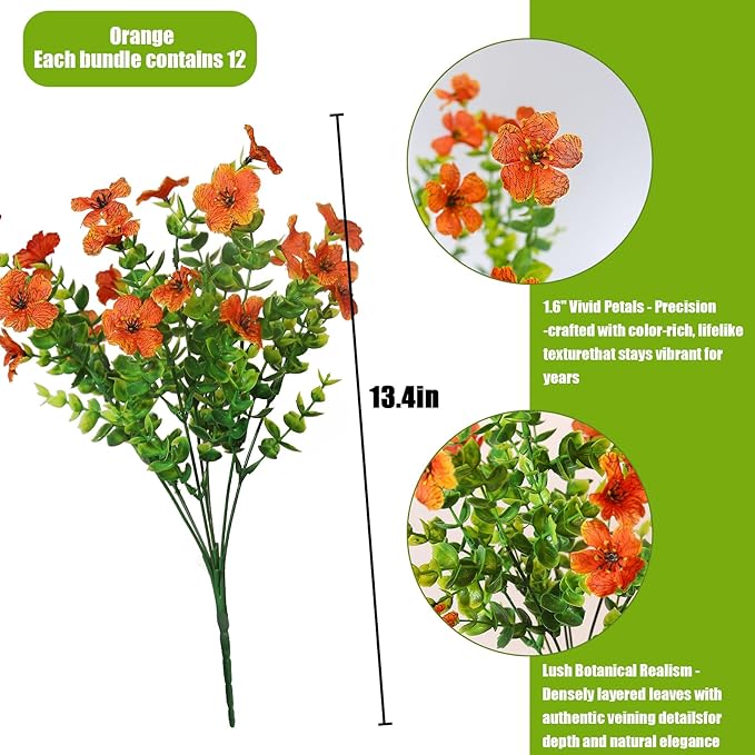 alyptus Artificial Mums for Outdoors – 12 Bundles UV Resistant Fall Flowers, Faux Outdoor Flowers & Fake Mums for Spring Summer Decor, Christmas Decorations