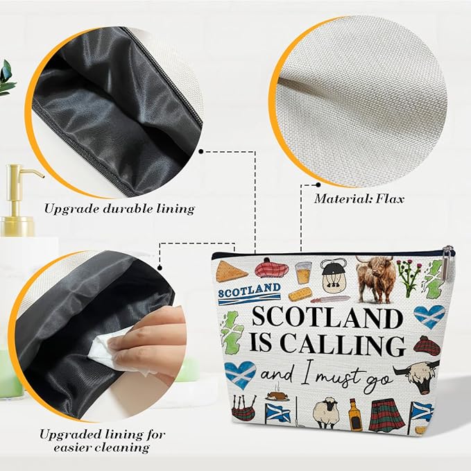 Scotland Travel Large Capacity Makeup Gift Bag, Cosmetic Bag Organizer With Zipper, Cute Makeup Pouch, Birthday Gift For Women Her Mom Girls, Scotland Is Calling