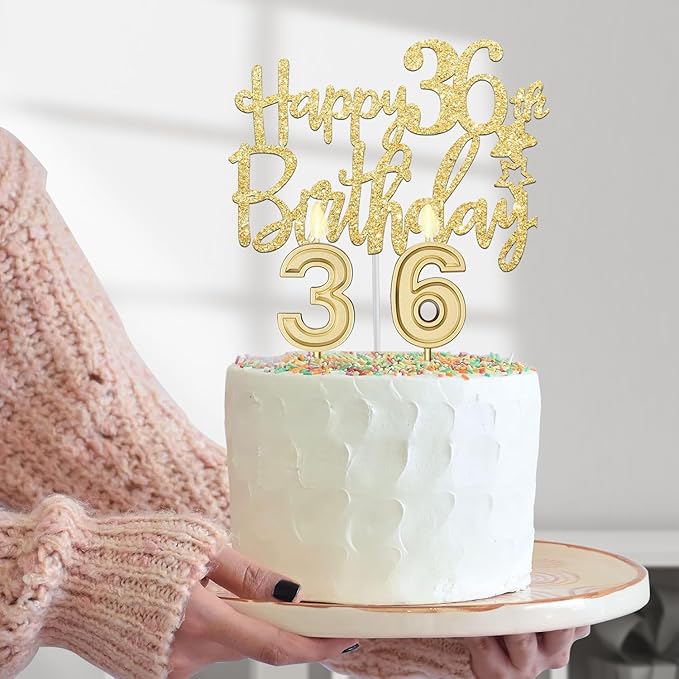 36th Birthday Decorations for Women Gold with 36th Birthday Sash and Tiara, Cake Topper and Candles, Number Balloons, 36 Year Old Gifts for Women