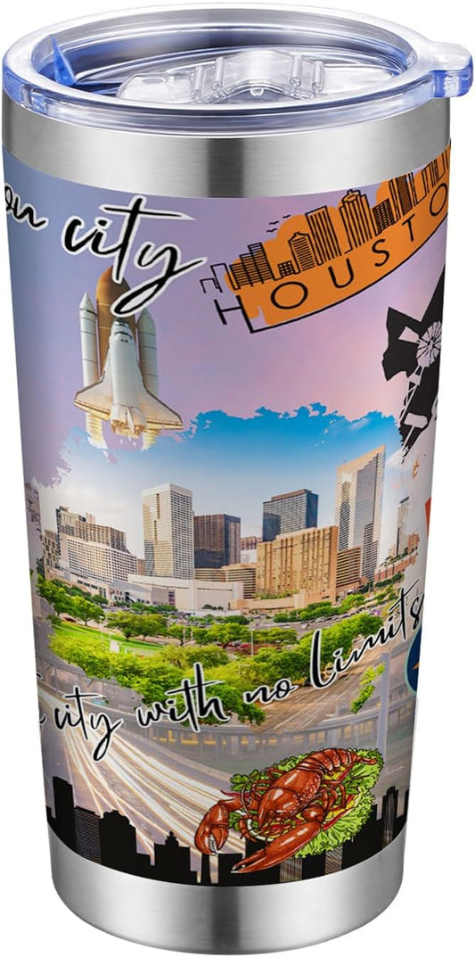 20oz Insulated Tumbler Huston City State Coffee Mug, United States Map Travel Mug Landmark, Birthday Gifts Cute Custom Tumbler Cups with Lid and Straw Gifts for Mom