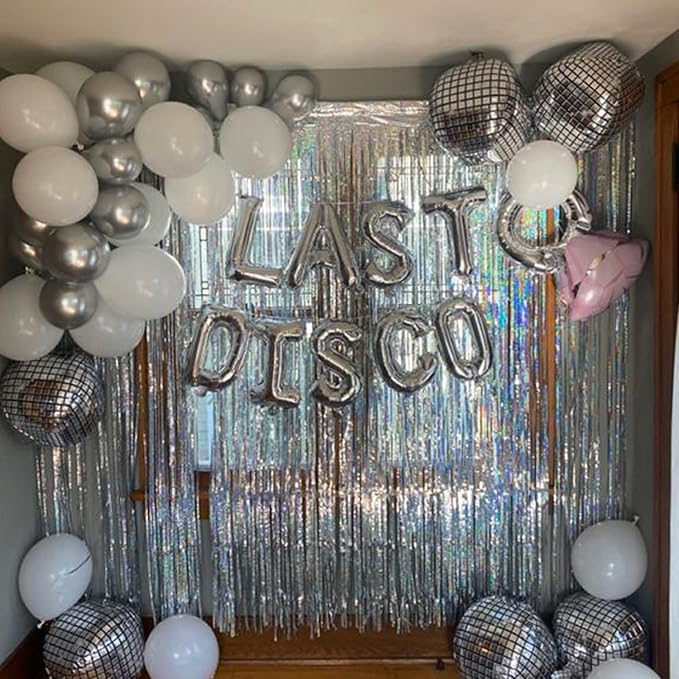 16PCS Disco Ball Balloons, 32in 22in 10in Large 4D Metallic Silver Disco Balloons Foil Balloon for 70s 80s 90s Discos Party Birthday New Year Graduation Party Decorations