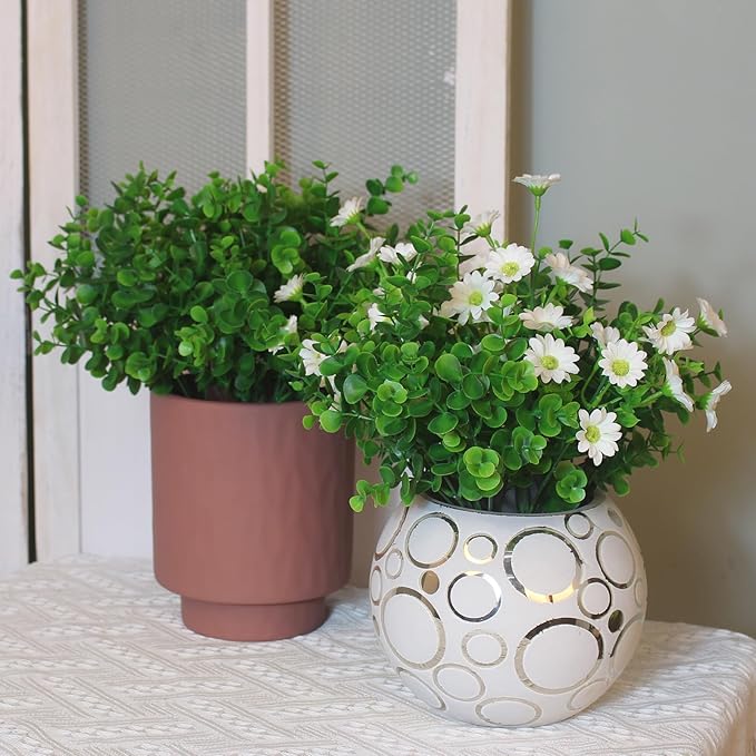alyptus Artificial Boxwood Plants Outdoor 8 Bundles Faux Eucalyptus Flowers Green Bushes Plastic Greenery Stems for Home Garden Farmhouse Patio Front Porch Decor (Eucalyptus)