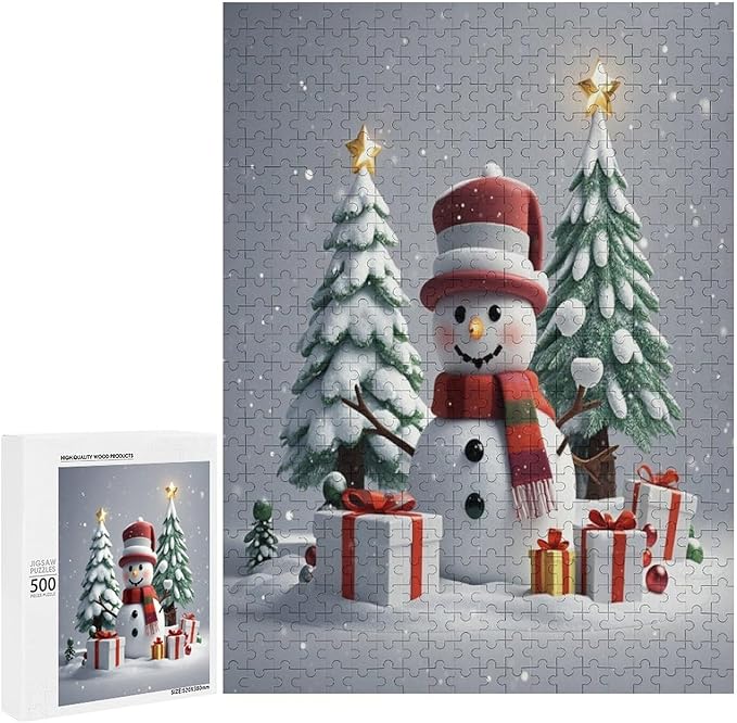 Wooden Puzzles for Adults 500 Pieces, Christmas Winter Snowman, Each Piece is Unique and Perfectly Put Together, are Special Home Decorations, Fun Puzzles, Party Games, Family Toys