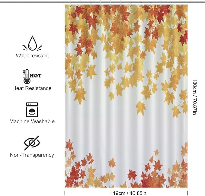 Fall Maple Shower Curtain Leaves Autumn Natural Scenery Havest Famhouse Waterproof Washable Fabric Bathroom Shower Curtains for Bathroom Decorations Home Indoor Decor 47x72Inch