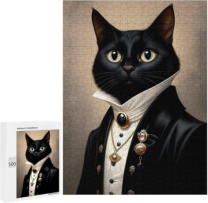 Funny Wooden Puzzle - Gothic Cat Puzzle for Adult 500 Piece，Wooden Jigsaw Puzzles Art Leisure Game Fun Suitable Family Friends Educational Learning Games Gift