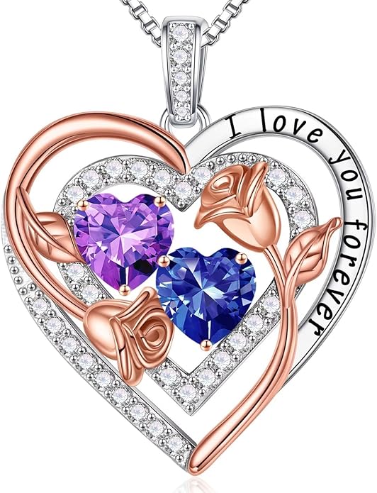 Iefil Valentines Day Gifts for Her - Sterling Silver Birthstone Necklace Anniversary Birthday Gifts for Her Wife Mom Daughter