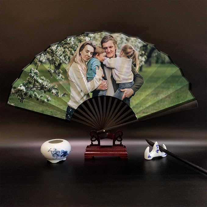 WERWAES12Pcs Personalized Folding Fan with Custom Photo Hand Held Fans Foldable for Wedding Dancing Saloon Cosplay Party Props Decorative Folding Fans