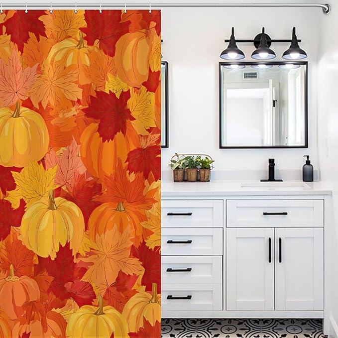 Autumn Pumpkins Fall Thanksgiving Shower Curtain Waterproof Washable Fabric Bathroom Shower Curtains for Bathroom Decorations Home Indoor Decor 56x72Inch