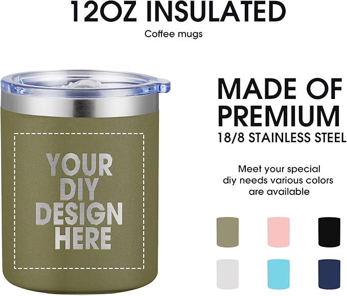Personalized Custom Tumbler Print in USA 12oz 100Pcs Stainless Steel Travel Coffee Cup with Lid & Straw Double Wall Insulated Mug With Colorful Text Logo Photo