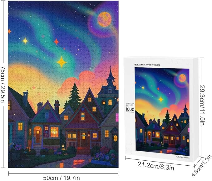 Jigsaw Puzzles for Adults 1000 Piece - Color Dream Town Themed Wooden Puzzles，Challenge Puzzles，Educational Games，Family Puzzles，Unique Gifts for Wall Art ，Funny Puzzles，Stress Relief Games