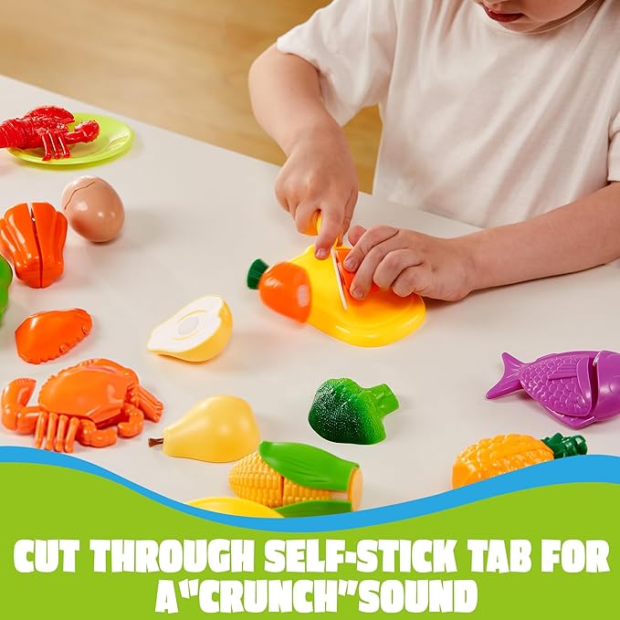 JOYIN Learning Toys Play Food Set for Toddlers, Cutting Food for Preschool Activities, Play Kitchen Accessories, Educational Toys, Color Sorting Set for Boys & Girls, Gifts for Christmas