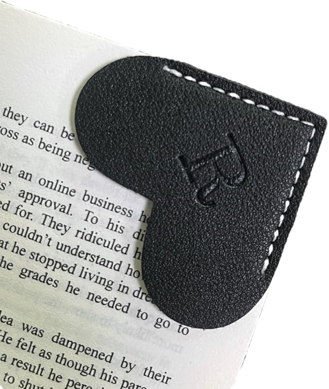 Personalized Leather Book Marks, Heart Bookmark, Unique Cute Handmade Letter Bookmarks Accessories for Reading Women, Teacher, Student, Book Lovers Book Mark Gifts (Black, R)