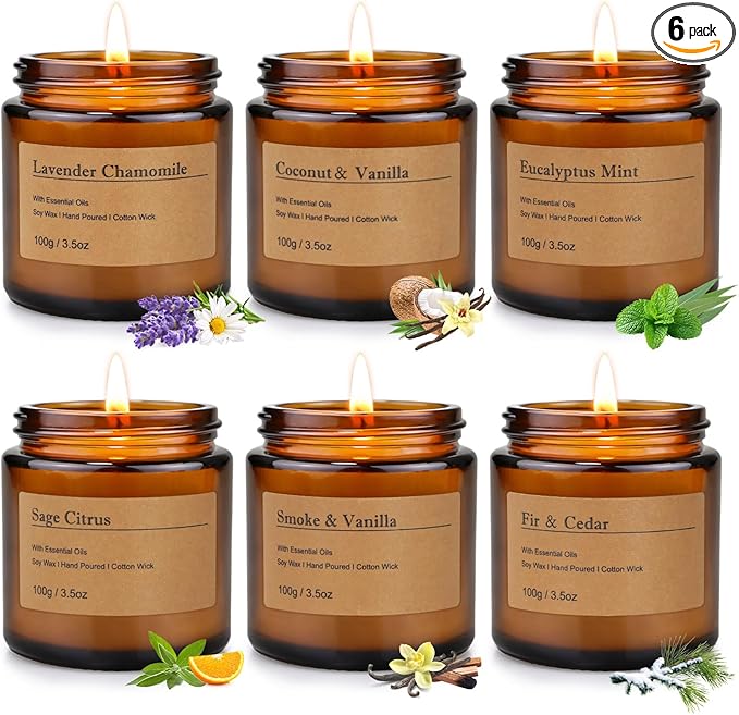 6-Pack Scented Candles for Home, 3.5 Oz Soy Wax Candles Gift Set with Lavender Chamomile & Eucalyptus Mint for Brithday Gifts Women, HomeMeditation & Spa