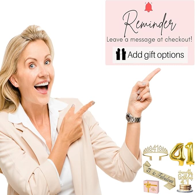 41st Birthday Decorations for Women Gold with 41st Birthday Sash and Tiara, Cake Topper and Candles, Number Balloons, 41 Year Old Gifts for Women