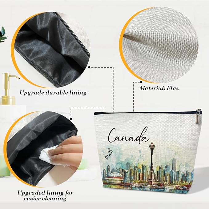 Canada Travel Gifts Makeup Bag, City Travel Cosmetic Bag for Purse, Watercolor Makeup Bags, Canada Souvenir, Trip Favors for Traveller Lovers, City Themed Organizer
