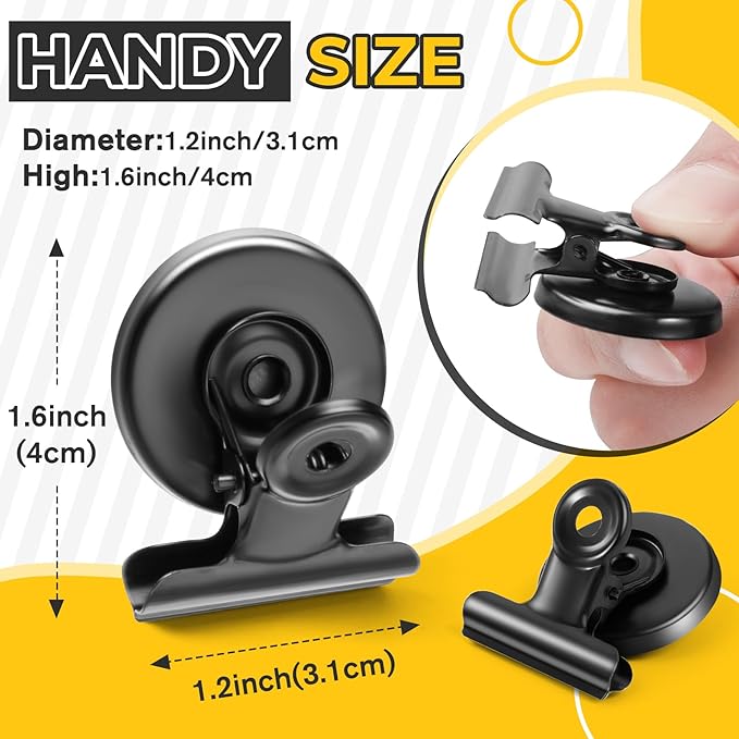 20 Pack Magnetic Clips Heavy Duty, Black Magnet Clips for Fridge, Refrigerator Magnets, Strong Magnetic Clip, Scratch Free Magnets with Clip for Whiteboard, Refrigerator, Locker