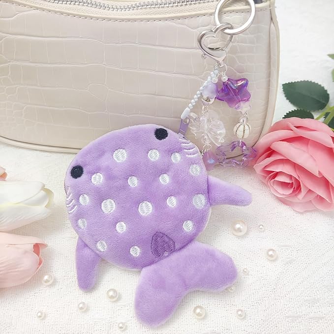Cute Keychain Whale Shark Coin Purse Keychain Cute Plush Zipper Change Pouch, Kawaii Handmade Wallet for Women