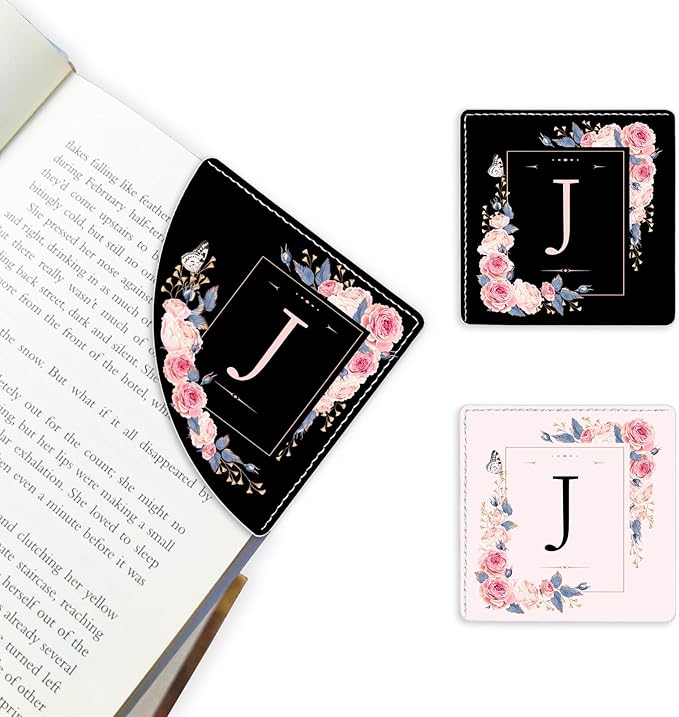 2 Pack A-Z Leather Book Corner Bookmark, Durable Handmade Reading Accessories - Gifts for Readers, Women, Men, Teachers, Students J