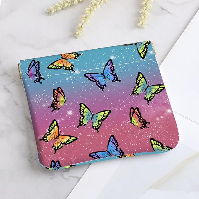 2Pcs PU Leather Small Squeeze Coin Purse Pouch Mini coin Bag Unique And Cute Wallet Cosmetic Bags Change Bag For Women Girls Men （Butterfly L
