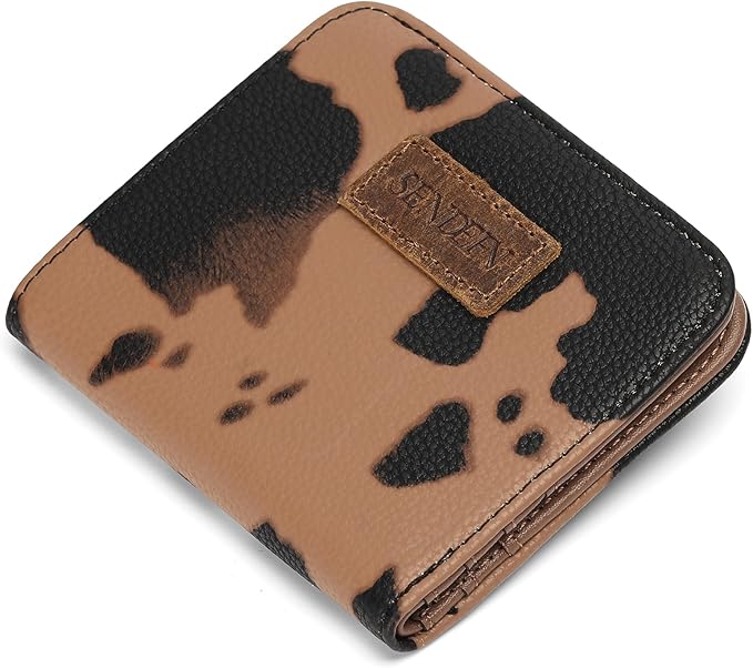 SENDEFN Slim Wallet for Women Bifold Small Leather Zipper Pocket Wallet, RFID Blocking Card Holder with ID Window