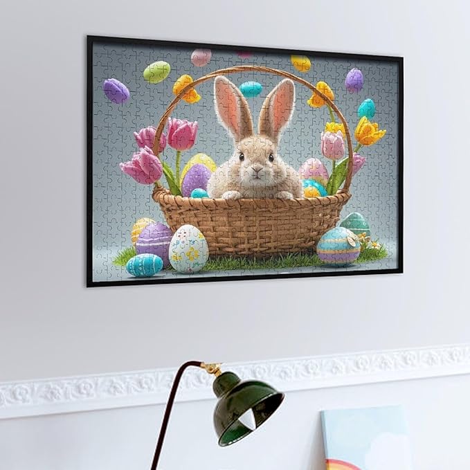 Wooden Puzzle - Easter Tulips Bunny Jigsaw Puzzles，Wooden Puzzles for Adults 500 Pieces Challenge Puzzles，Educational Games，Family Puzzles，Unique Gifts for Wall Art,Funnny Puzzles