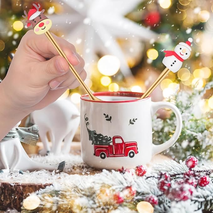 Cabilock 6Pcs Christmas Coffee Spoons, Stainless Steel Stirring Spoons for Tea Coffee Ice Cream Dessert, Gold Decorative Christmas Teaspoon for Xmas Holiday Party Favors