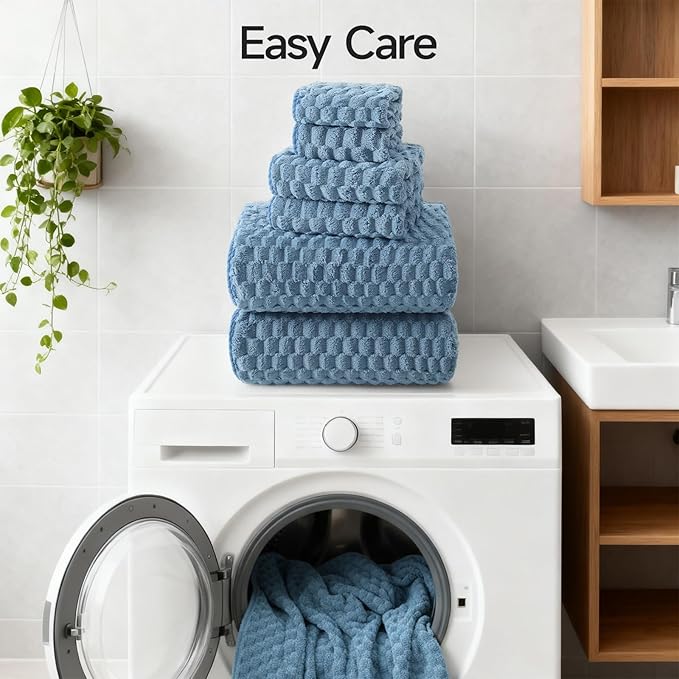REDKISS Blue Microfiber Bath Towels Set of 6-35x70 Inches Oversized Bath Sheets, Extra Large Bath Towels Set of 6 for Adults, Super Soft Waffle Microfiber Shower Towels for Bathroom Hotel Towel