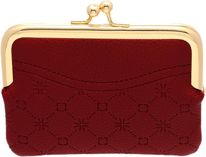 Coin Purse Vintage Bag Lock Wallet Buckle Kiss Lock change purse change holder wallet coin Leather coin wallet(F red)
