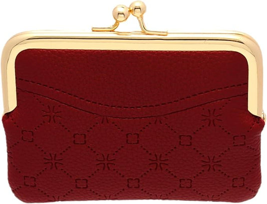 Coin Purse Vintage Bag Lock Wallet Buckle Kiss Lock change purse change holder wallet coin Leather coin wallet(F red)