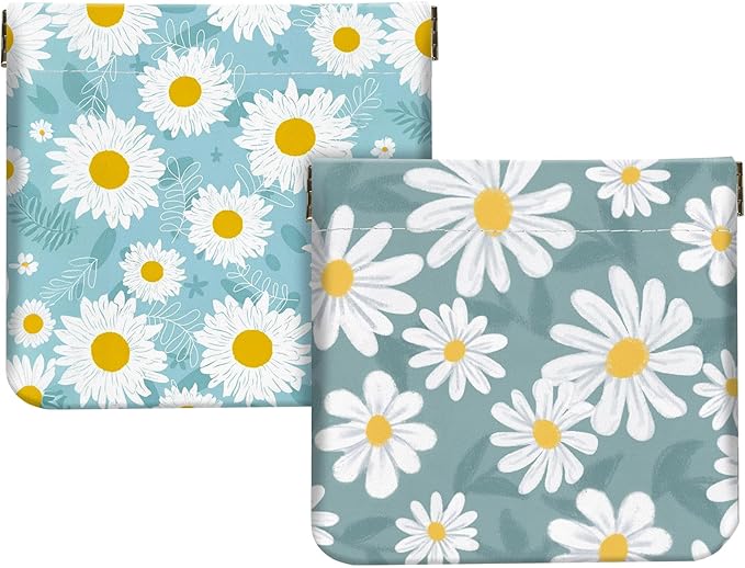 2Pcs PU Leather Small Squeeze Coin Purse Pouch Mini coin Bag Unique And Cute Wallet Cosmetic Bags Change Bag For Women Girls Men （White floral pattern