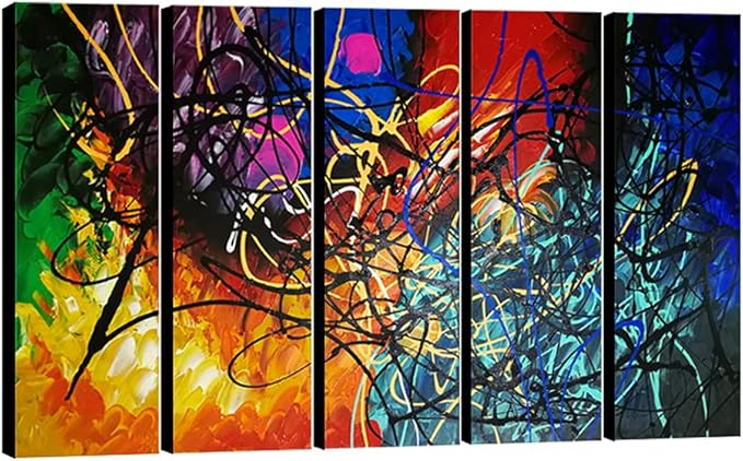 Wieco Art Colorful Abstract Heart Oil Paintings on Canvas Wall Art Ready to Hang for Living Room Bedroom Home Office Decorations Modern 5 Panel 100% Hand Painted Stretched and Framed Artwork