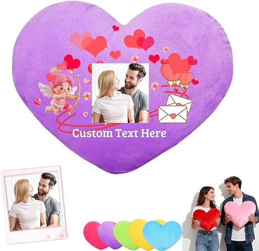 Custom Heart Pillow with Insert, Personalized Heart Shaped Pillow with Photo Text as Valentine Pillows for Girlfriend Boyfriend Home Decor Personalized Gifts for Valentines Day Anniversary