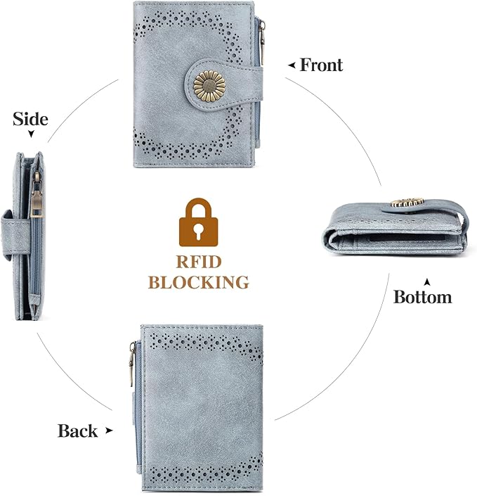 SENDEFN Small Wallets for Women Bifold RFID Blocking Leather Card Holder Compact Wallet with Zipper Coin Pocket
