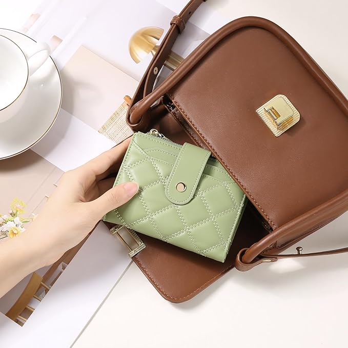 SENDEFN Small Wallet for Woman Leather RFID Blocking Bifold Zipper Pocket Credit Card Holder