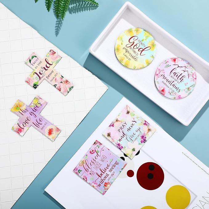 Saillong 15 Pcs Inspirational Magnets for Refrigerator Fridge Decor Accessories with Bible Verses Faithful Locker Inspired Fridge Christian Motivational Quote Magnets, 3 Shapes(Flower)