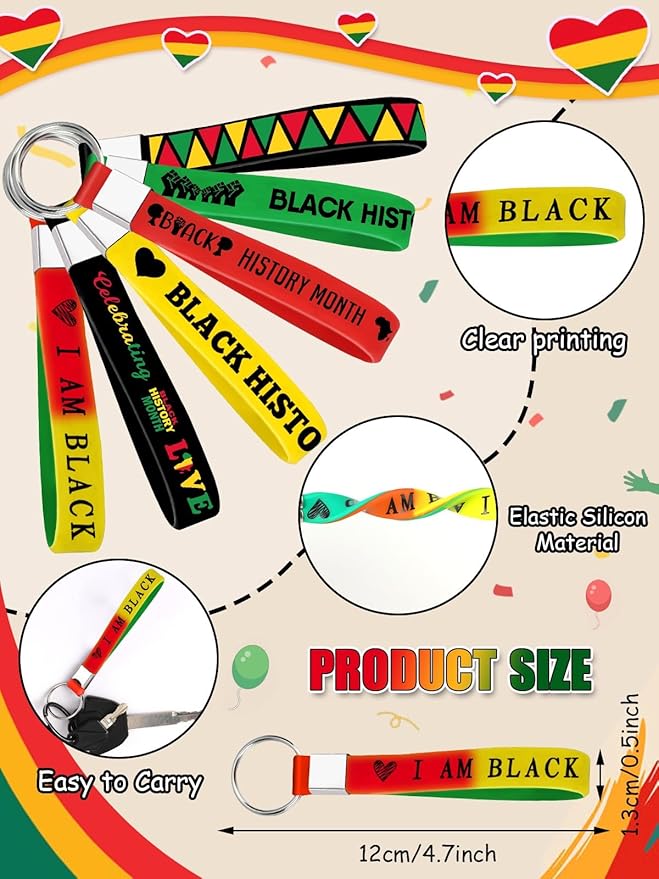 36Pcs Black History Month Gifts Bulk 6 Designs Keychains for Black History Month Celebrations Freedom Day Office Patriotic Party Favors Gift Bag Fillers