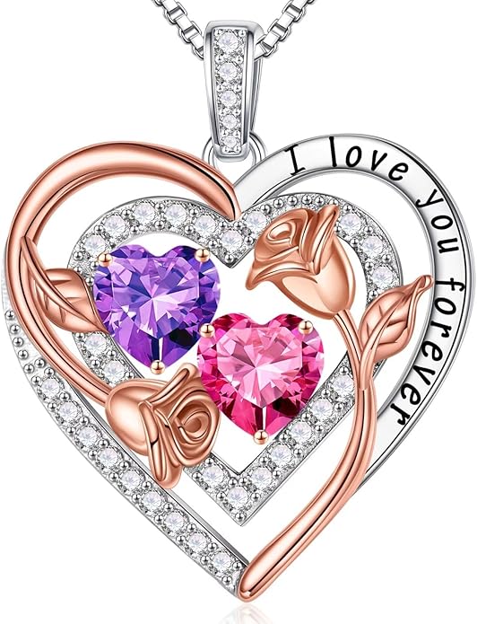 Iefil Valentines Day Gifts for Her - Sterling Silver Birthstone Necklace Anniversary Birthday Gifts for Her Wife Mom Daughter