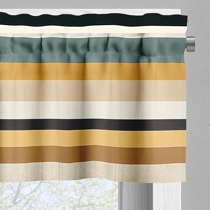 Ambesonne Farmhouse Valance & Tier Curtain 3 pcs Set, Dream Illustration of Sunflowers and Cow with Flying Bees Cottagecore, Window Treatments for Kitchen Room Decor, 55" x 45", Mustard Eggshell Cocoa