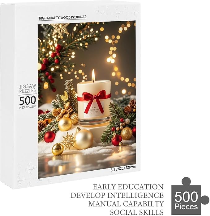 Jigsaw Puzzles for Adults 500 Piece - Christmas Atmosphere Candle Light，Merry Christmas Themed Wooden Puzzles，Funny Puzzles，Puzzle Games Challenge Puzzles，Educational Games