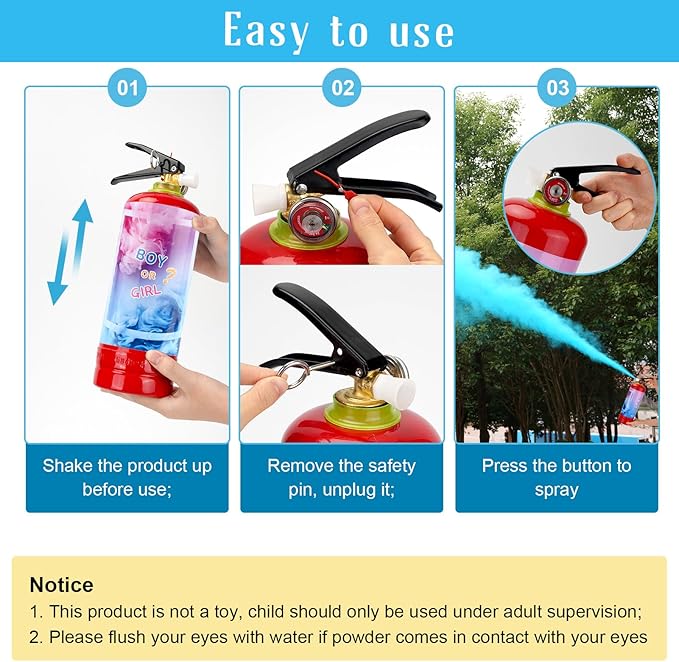 Giant Gender Reveal Fire Extinguisher 2 Packs, Gender Reveal Ideas, Baby Boy Reveal Party Ideas for Gender Reveal Decorations with 2.3ib Powder (Blue)