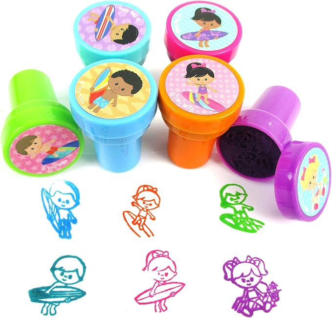 TINYMILLS 24 Pcs Summer Beach Pool Party Stamp for Kids Party Favors Pinata Fillers Carnival Prizes Camp Classroom Rewards