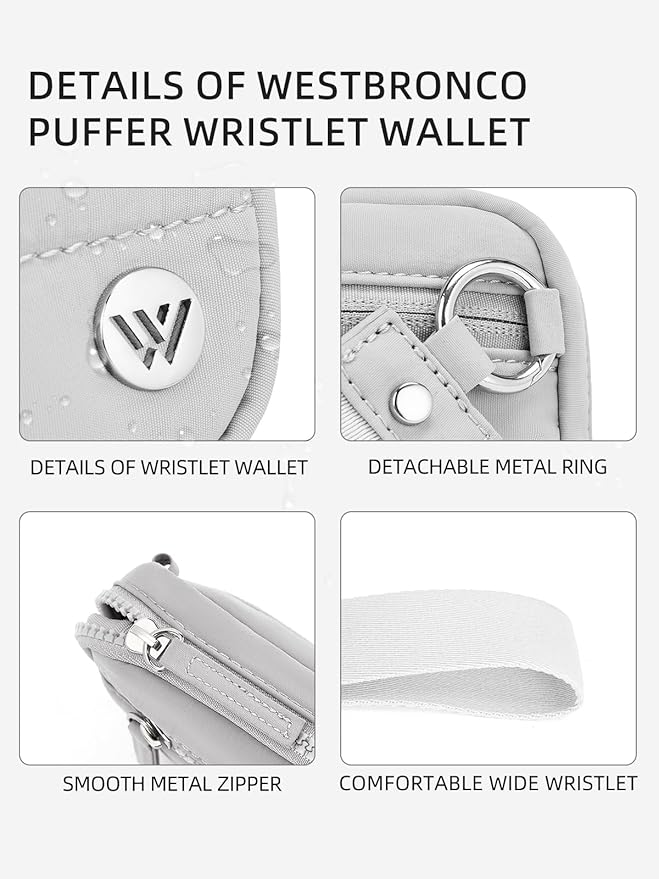 WESTBRONCO Wristlet Wallets for Women Nylon Quilted RFID Wallet with 3 Zipper Purse for Travel