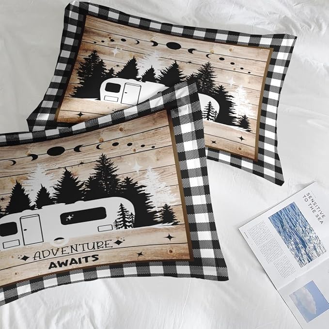 Comforter Set Full Size, Camping Camper Rv 7 Pcs Bedding for Kids and Adults, Car Family Bed Sheet Sets with Fitted Sheet 2 Pillowcases & 2 Shams for Bedroom Bed Decor