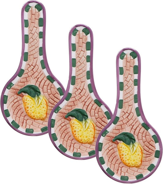 Ceramic Spoon Rest Lemon Kitchen Décor Teaspoon Tea Bag Rest - Set of 3