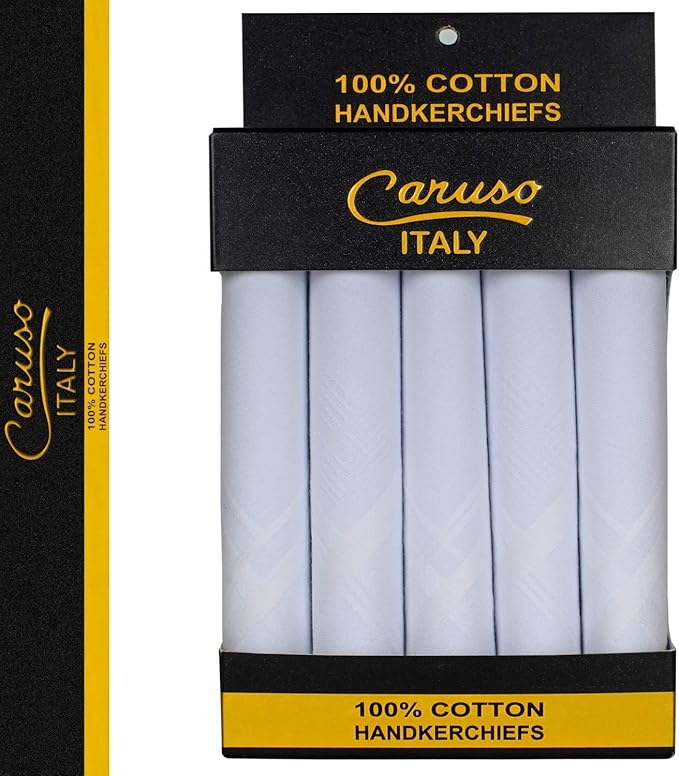 Caruso Italy Men's Premium 100% Pure Cotton Handkerchief Colored Border - (46x46 cm)