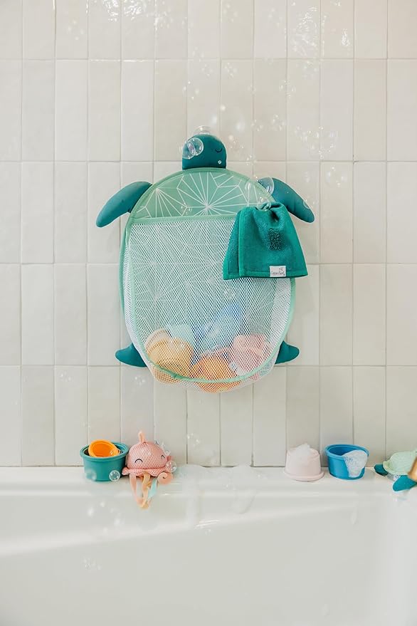 Oceana Bath Toy Organizer with Suction Cups by Copper Pearl: Extra-Large Mesh Bath Toy Holder for Bathtub, Quick-Dry Bath Toy Storage Net, Convenient Bath Toy Net for Tub - Wade