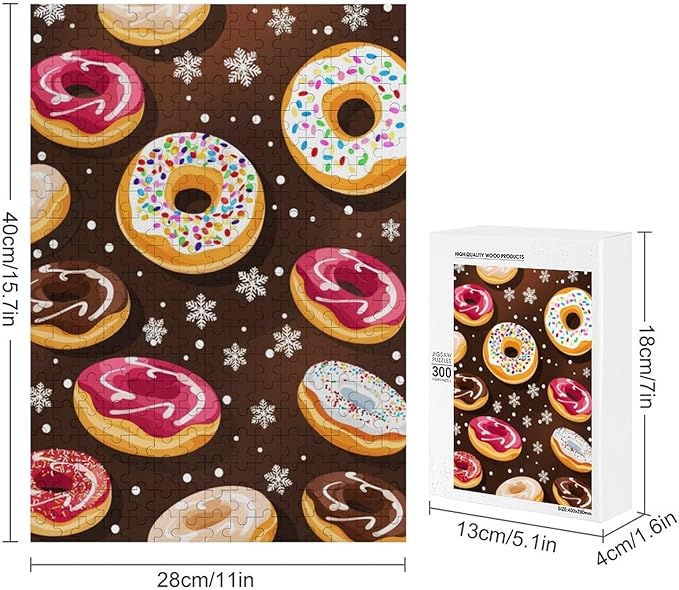 Puzzles for Adults Wooden Jigsaw Puzzle - Christmas Donuts Theme Wooden Puzzle，Suitable for Teenagers and Kids Puzzles，Educational Games，Wall Art Decorations，Holiday Birthday Gifts