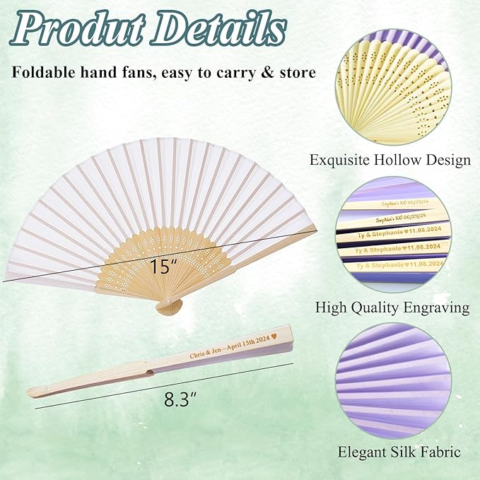 150 Pcs Personalized Purple Wedding Fans for Guests Bulk, Custom Hand Fans Decorative Folding Fans, Wooden Fans Party Favor Birthday Party Supplies Bridal Shower Gifts Baby Shower Favors